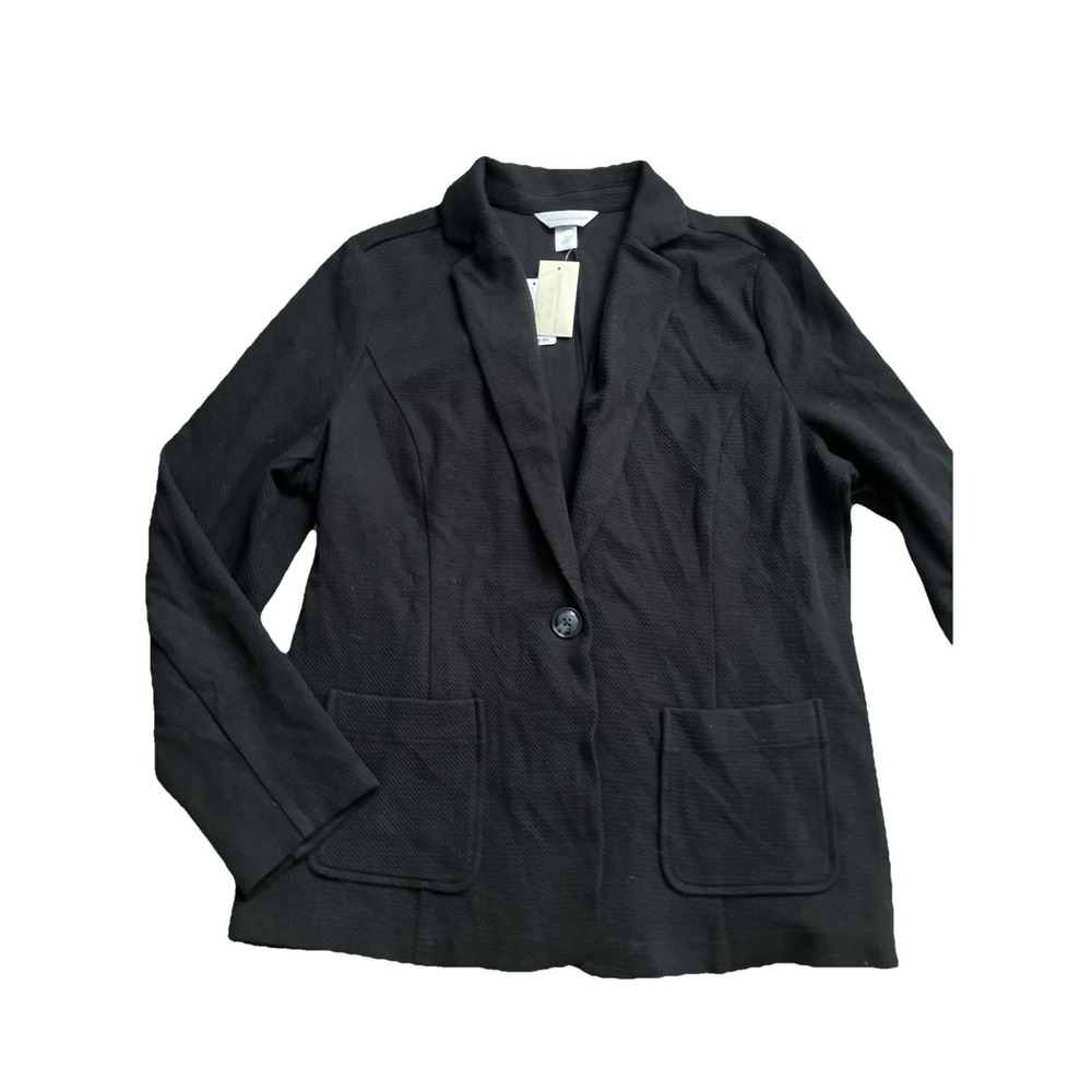 New NWT Christopher & Banks Women's XL Black Cotton 1 Button Soft Blazer Jacket